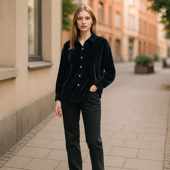 J Crew Velvet Blouse Shirt Silk Blend Size S Black - Picture 1 of 10